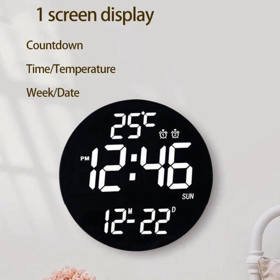 11.6-Inch White Light Wall Clock With Remote Control Multi-Functional Alarm Clock Black+Black