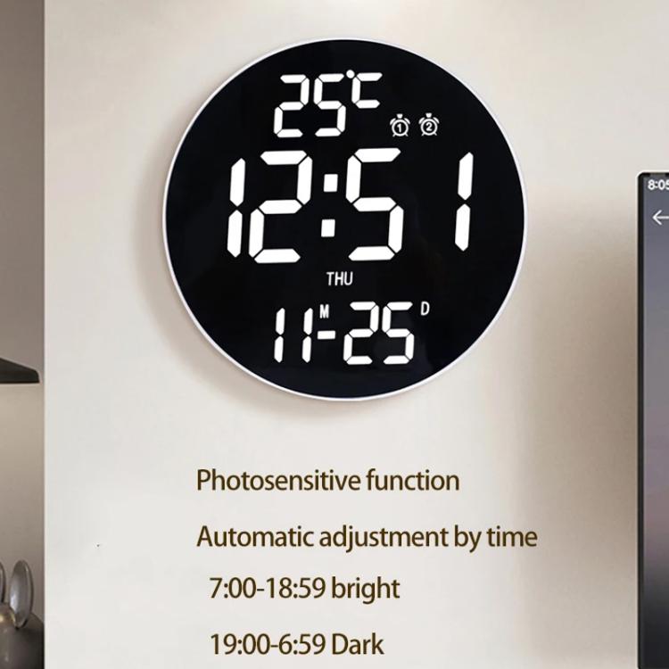 11.6-Inch White Light Wall Clock With Remote Control Multi-Functional Alarm Clock Black+Black