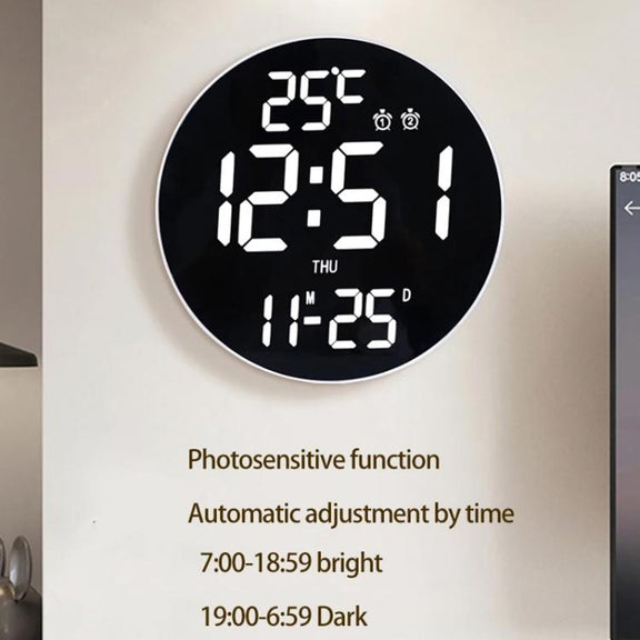 11.6-Inch White Light Wall Clock With Remote Control Multi-Functional Alarm Clock Black+Black