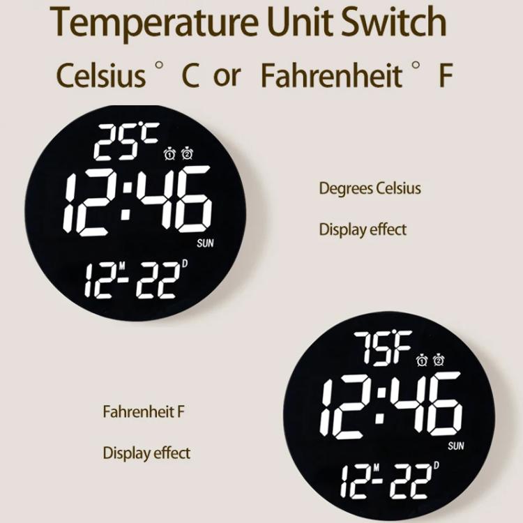 11.6-Inch White Light Wall Clock With Remote Control Multi-Functional Alarm Clock Black+Black