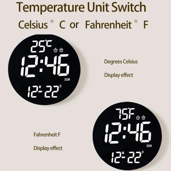 11.6-Inch White Light Wall Clock With Remote Control Multi-Functional Alarm Clock Black+Black