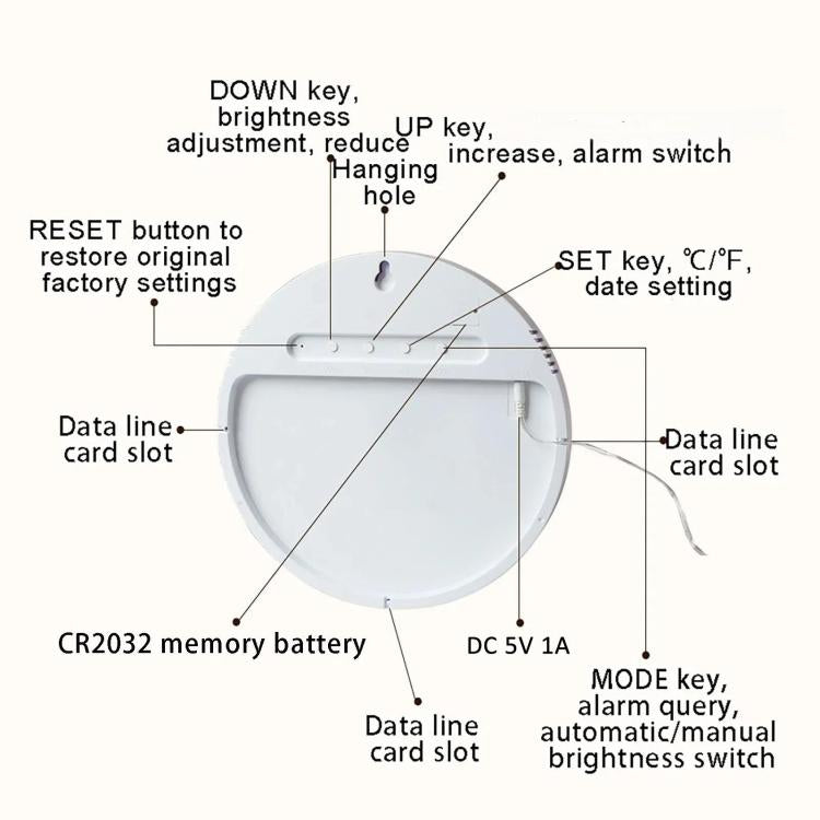 11.6-Inch White Light Wall Clock With Remote Control Multi-Functional Alarm Clock Black+Black