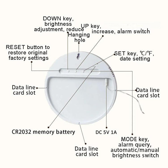 11.6-Inch White Light Wall Clock With Remote Control Multi-Functional Alarm Clock Black+Black