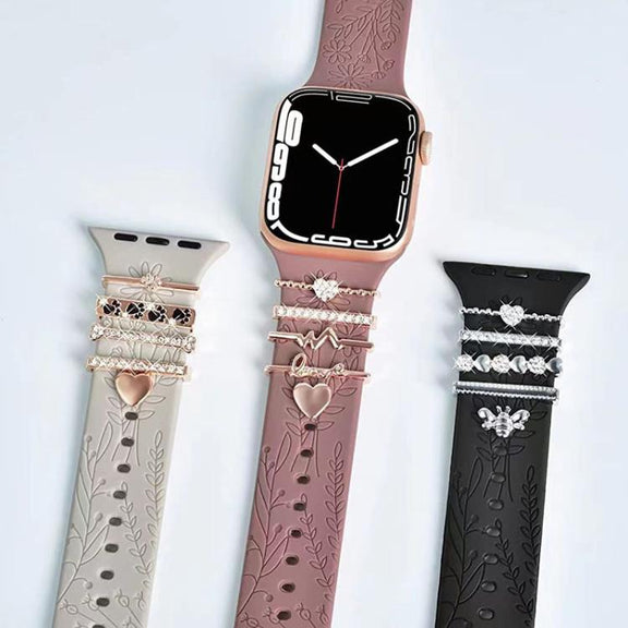 5pcs / Set 20mm Width Smart Watch Silicone Band Decorative Ring Metal Accessories, Style: Silver 2
