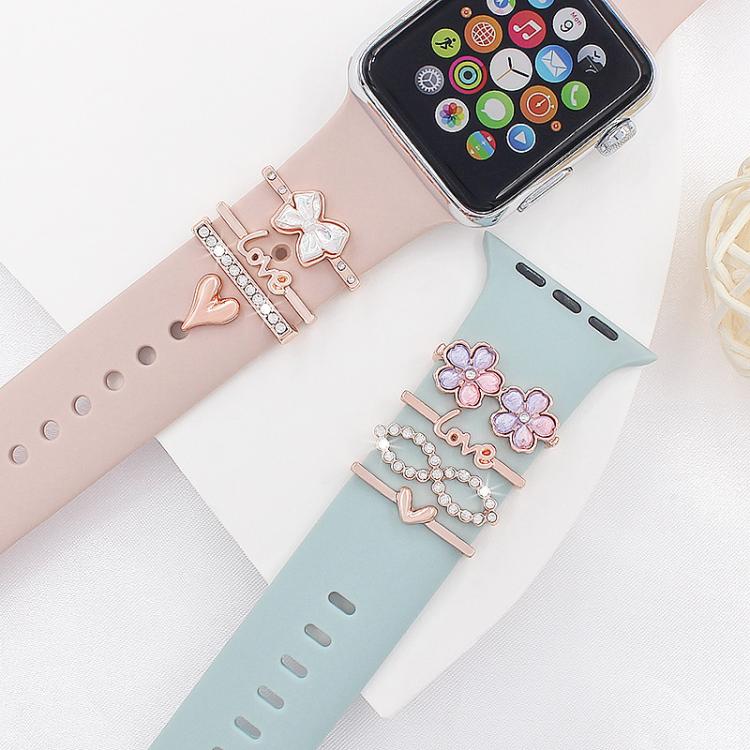 4pcs / Set 22mm Width Smart Watch Silicone Band Decorative Ring Metal Accessories(Love Heart Gold)