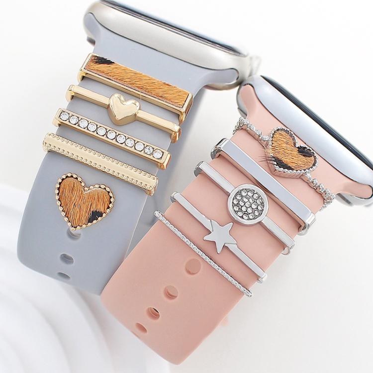22mm Width Smart Watch Silicone Band Decorative Ring Metal Accessories, Style: LOVE Silver