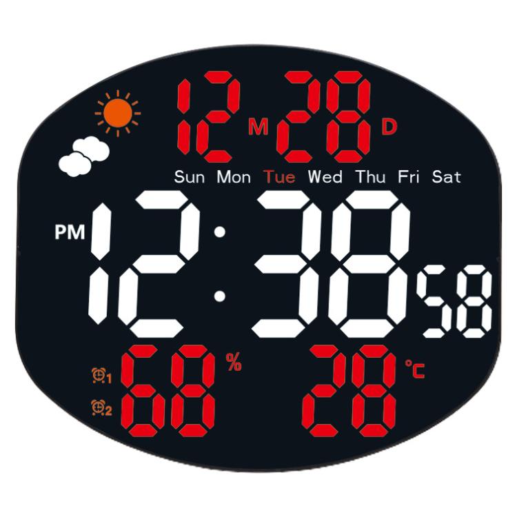 Digital Wall Clock Weather Station Forecast TEMP Humidity 2 Alarm Table Clock With Remote Control(Red+White)