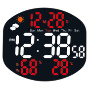 Digital Wall Clock Weather Station Forecast TEMP Humidity 2 Alarm Table Clock With Remote Control(Red+White)