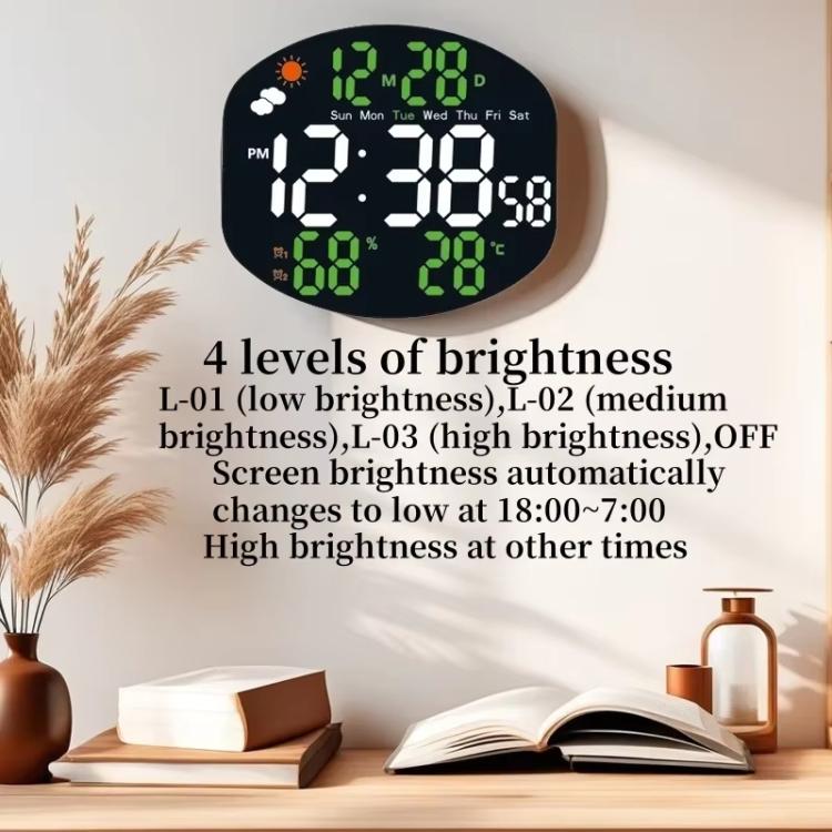 Digital Wall Clock Weather Station Forecast TEMP Humidity 2 Alarm Table Clock With Remote Control(Green+White)
