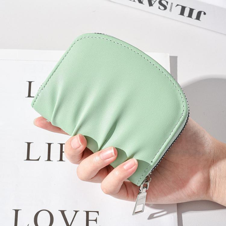 Women Wallet Pleated Sense PU Zipper Short Wallet Simple Solid Color Coin Purse(Pink)