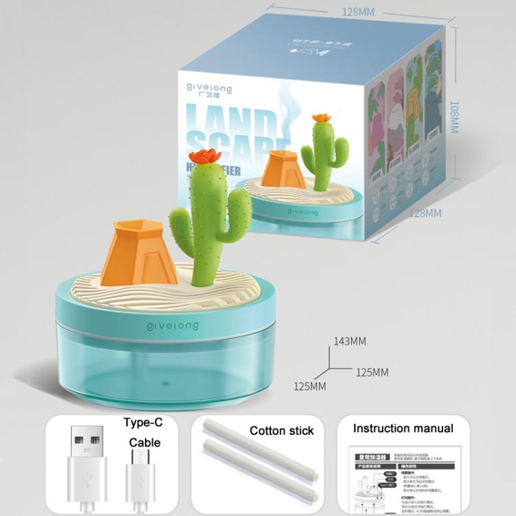 Givelong Mini Portable Landscape Humidifier Plant Pot Hydrator Mister USB Car Spray Aromatherapy Diffuser(Cactus)