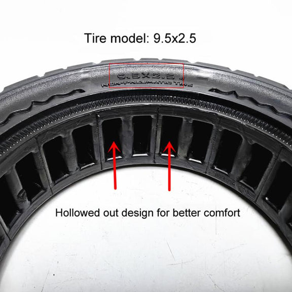 9.5 Inch Electrical Scooter Pneumatic Free Tires 9.5 x 2.50 Off-Road Skeleton Solid Tire, Color: Black