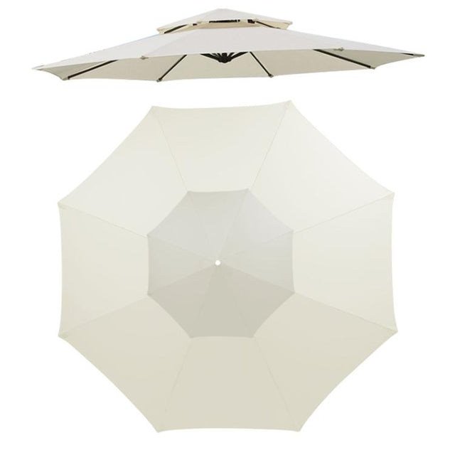 2.7 Meters 8-Rib Replacement Canopy For Outdoor Patio Umbrella Double Top Water-resistant Sunshade Fabric(Beige)