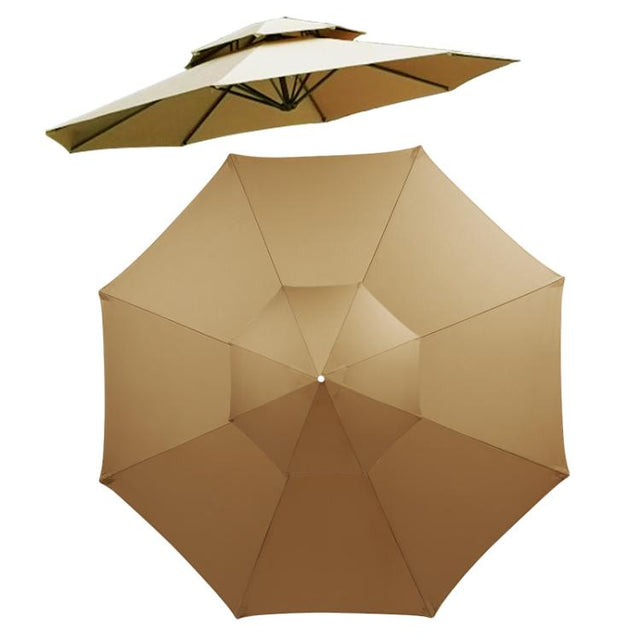 3 Meters 8-Rib Replacement Canopy For Outdoor Patio Umbrella Double Top Water-resistant Sunshade Fabric(Khaki)