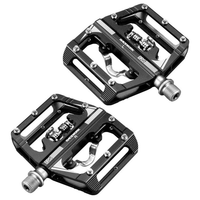 RACEWORK M215 Bicycle Lock Pedal To Flat Pedal Aluminum Alloy SPD Clipless Pedal(Black)