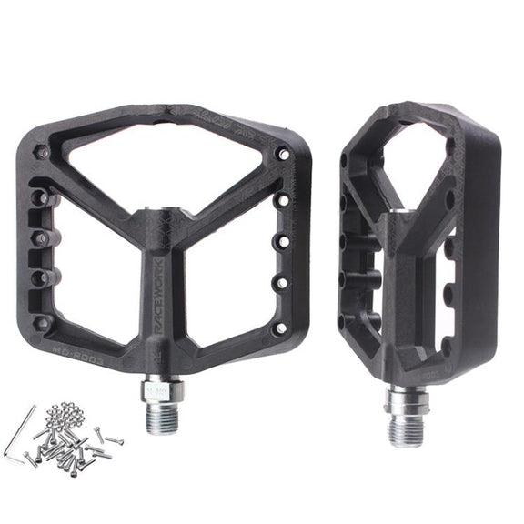 RACEWORK RK579 1pair Bicycle Wide Anti-slip Bearing Pedal Nylon Pedal(Black)