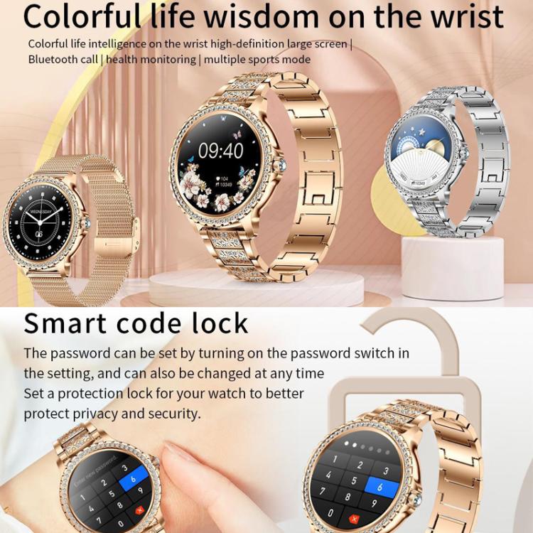 Bluetooth Calling AI Voice Assistant Life Water-resistant Sports Smartwatch, Color: Gold Mesh Strap+Silicone Strap