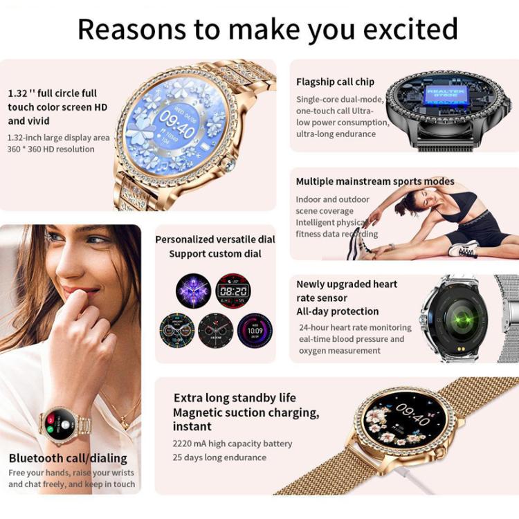 Bluetooth Calling AI Voice Assistant Life Water-resistant Sports Smartwatch, Color: Gold Mesh Strap+Silicone Strap