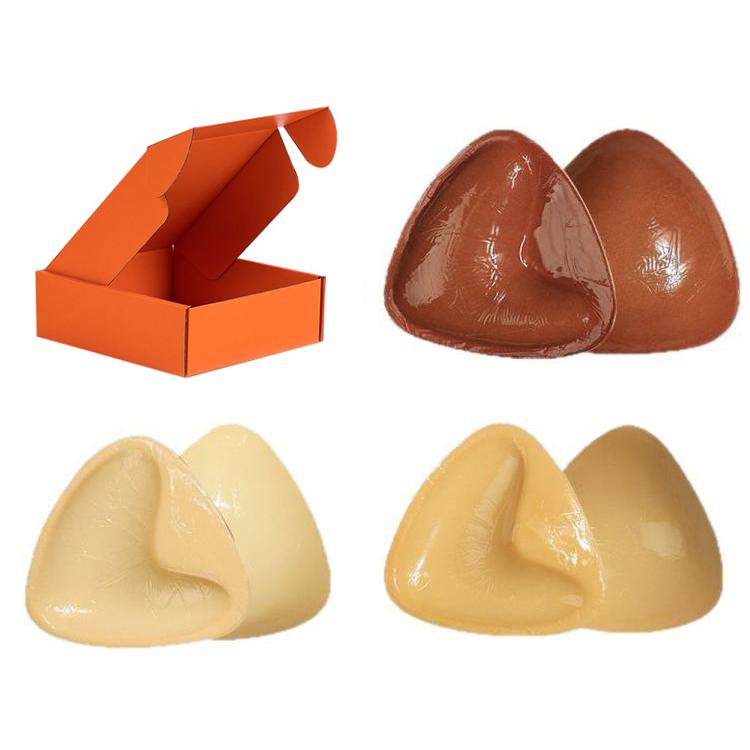 Double-Sided Silicone Thickened Inserts Gather Triangle Breast Pads, Size: L/C(Medium Skin Color With Orange Box)