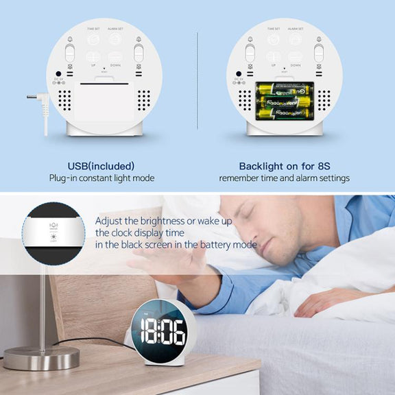 EDUP EH-8816 Simple Digital Electronic Clock Night Light Battery Plug-in Dual Power Mode Alarm Clock(Black Case Colorful Letter)