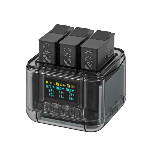 For GoPro HERO13 Black Super Fast Charger Dock Battery Charging Station With OLED Screen Display(Transparent Black)