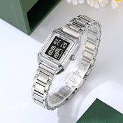 SKMEI 2493 Small Women Electronic Watch Square Steel Strap Watch, Style: Gold Case Black
