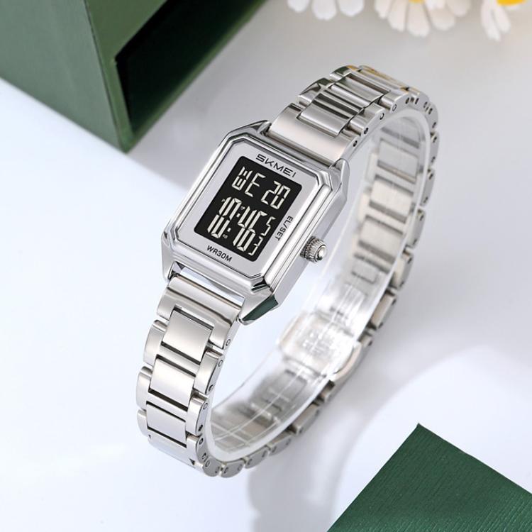 SKMEI 2493 Small Women Electronic Watch Square Steel Strap Watch, Style: Gold Case Black