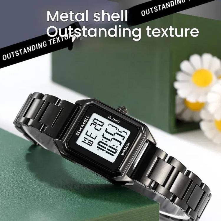 SKMEI 2493 Small Women Electronic Watch Square Steel Strap Watch, Style: Gold Case White