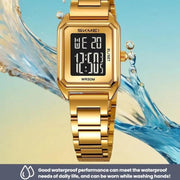 SKMEI 2493 Small Women Electronic Watch Square Steel Strap Watch, Style: Gold Case White