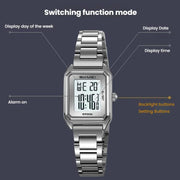 SKMEI 2493 Small Women Electronic Watch Square Steel Strap Watch, Style: Gold Case White