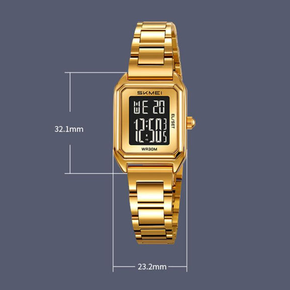 SKMEI 2493 Small Women Electronic Watch Square Steel Strap Watch, Style: Gold Case White