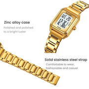 SKMEI 2493 Small Women Electronic Watch Square Steel Strap Watch, Style: Gold Case White
