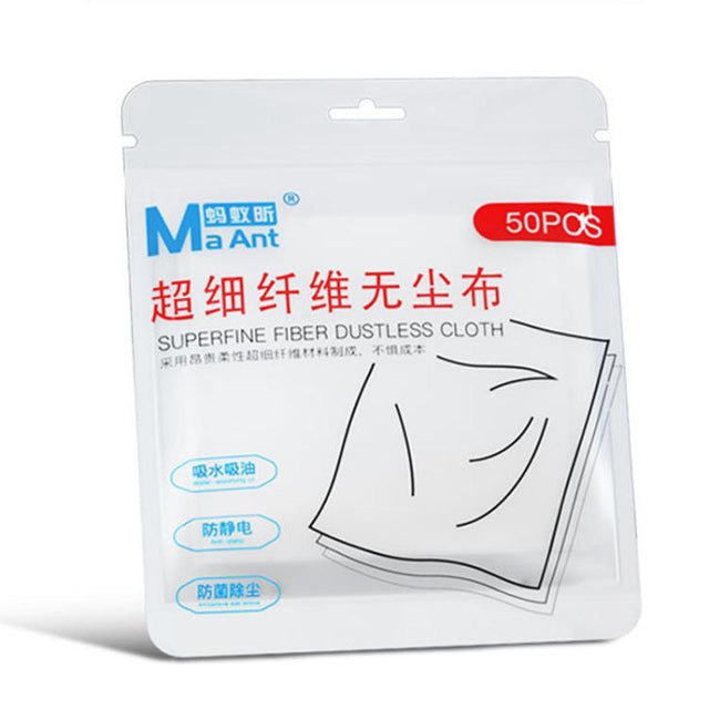 MaAnt 50pcs /Pack Superfine Fiber Dustless Cloth Cell Phone Film Repair Anti-Static Dustless Cloth Industrial Wiping Cloths Lint Free Cleaning Cloths
