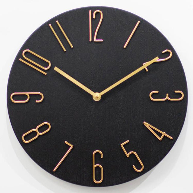 12 Inch Frameless Minimalist Wall Clock Silent Modern Quartz Clock for Living Room, Bedroom, Kitchen, Color: Black Gold