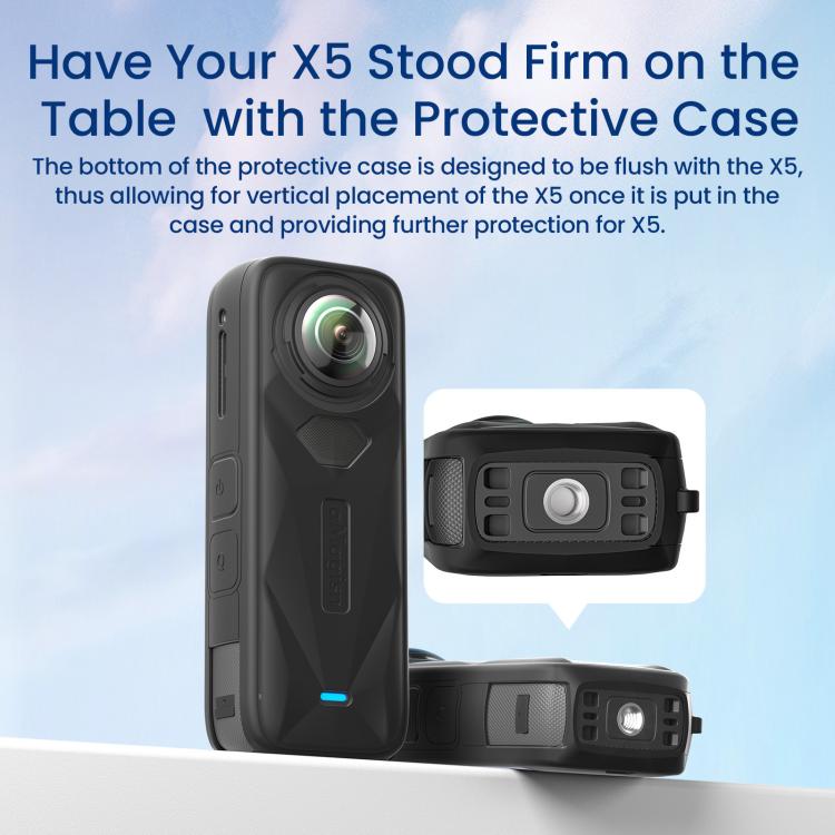aMagisn Body Case+Lens Cap For Insta360 X5 Action Camera Protective Accessories Black