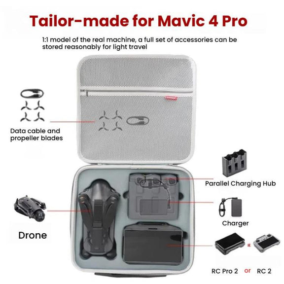 For DJI Mavic 4 Pro Fly More Combo / Creator Combo Carrying Case Durable PU Crossbody Shoulder Bag(Black)