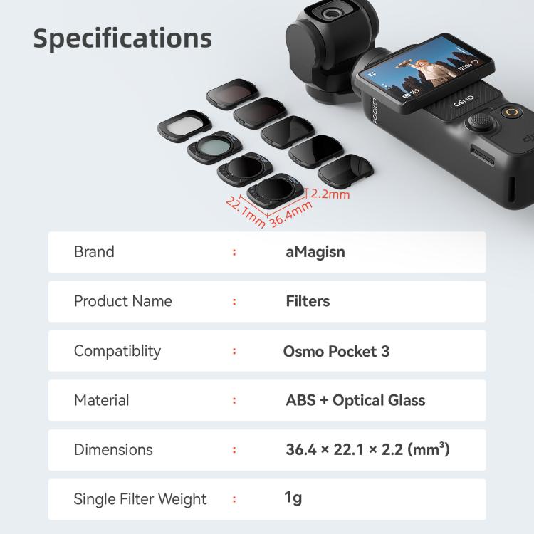 For DJI Osmo Pocket 3 aMagisn Adjustable Magnetic Filter Camera Lens Filters ND4/16/64/256