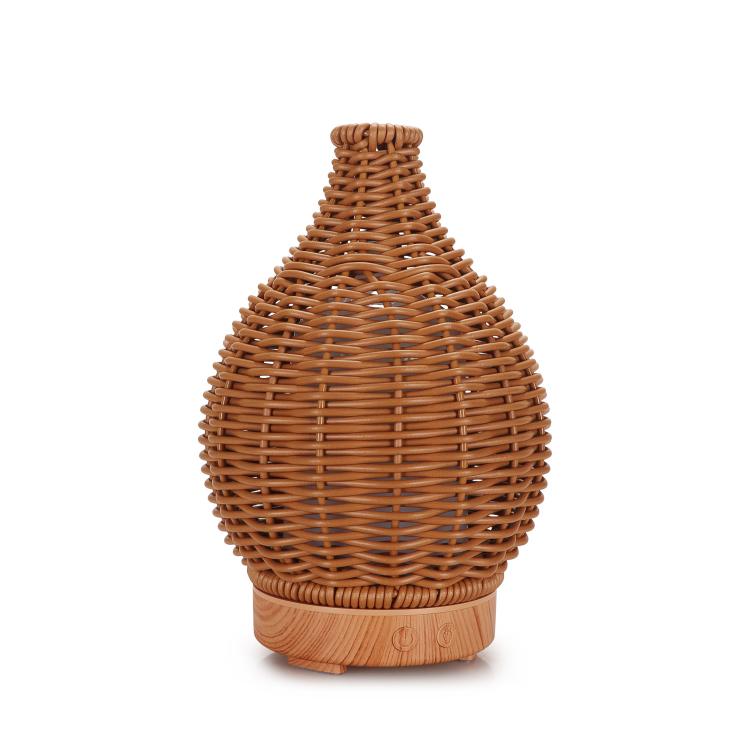 5V USB 100ML Hollow Rattan Ultrasonic Humidifier & Aromatherapy Diffuser with 7-Color LED Lights(Light Wood Grain)