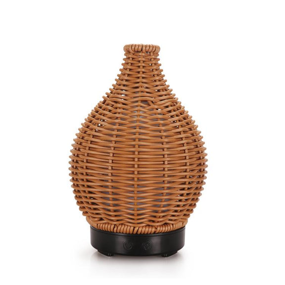 24V EU Plug 100ML Hollow Rattan Ultrasonic Humidifier & Aromatherapy Diffuser with 7-Color LED Lights(Black)