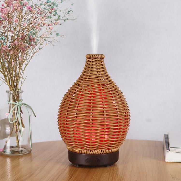 24V EU Plug 100ML Hollow Rattan Ultrasonic Humidifier & Aromatherapy Diffuser with 7-Color LED Lights(Black)