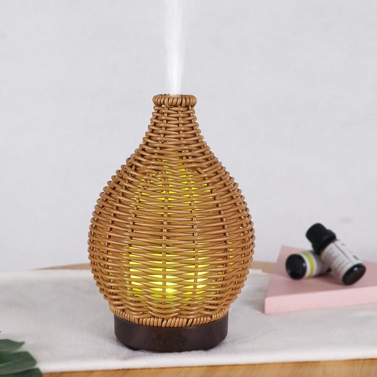 24V EU Plug 100ML Hollow Rattan Ultrasonic Humidifier & Aromatherapy Diffuser with 7-Color LED Lights(White)