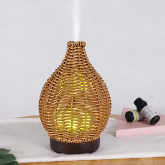 5V USB 100ML Hollow Rattan Ultrasonic Humidifier & Aromatherapy Diffuser with 7-Color LED Lights(Black)