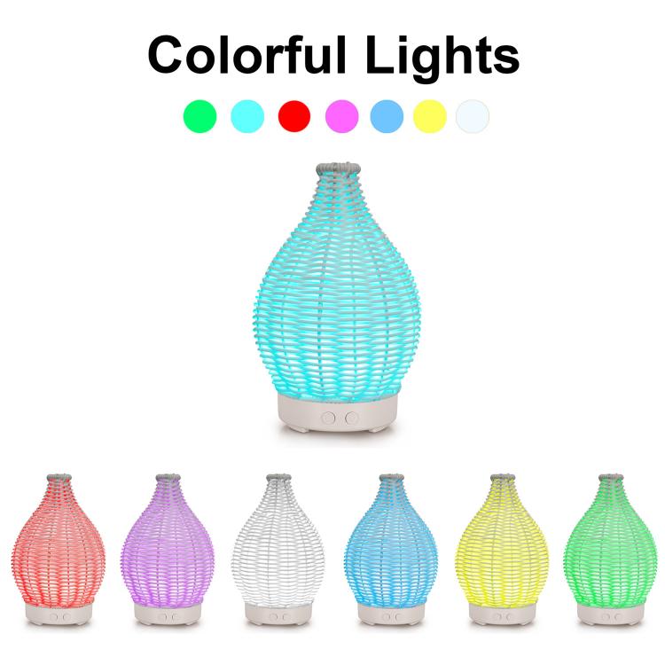 5V USB 100ML Hollow Rattan Ultrasonic Humidifier & Aromatherapy Diffuser with 7-Color LED Lights(Light Wood Grain)