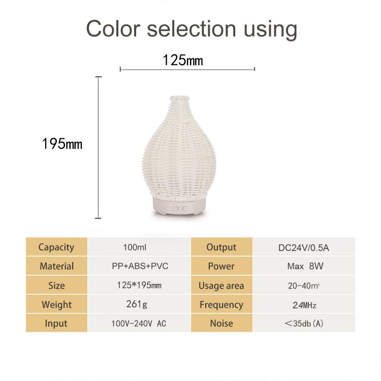 5V USB 100ML Hollow Rattan Ultrasonic Humidifier & Aromatherapy Diffuser with 7-Color LED Lights(Light Wood Grain)