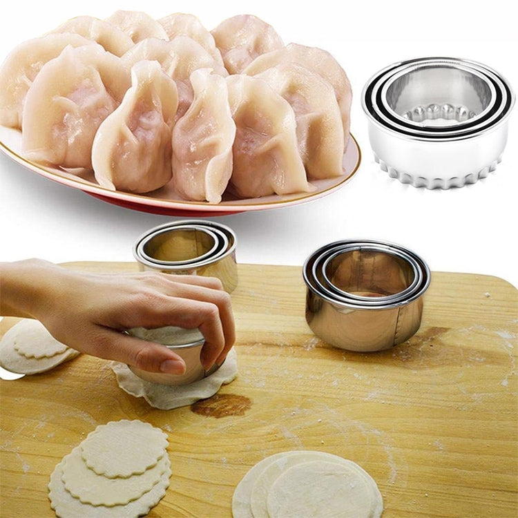 3 PCS Stainless Steel Round Dumplings Wrappers Molds Set Cutter Maker Tools(Circular)