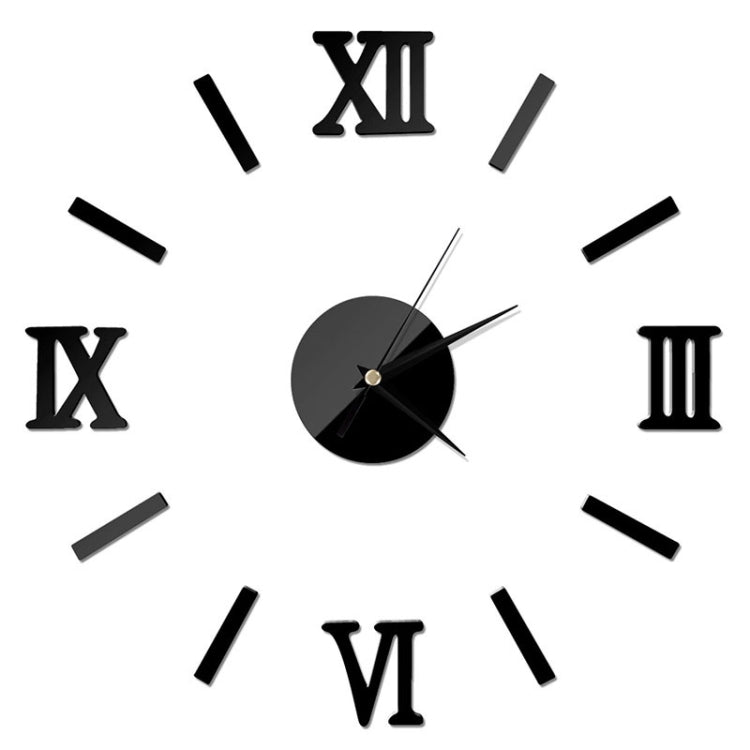 Modern DIY Indoor Roman Wall Clock Mirror Effect 3D Wall Sticker(Black)