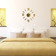 Modern DIY Indoor Roman Wall Clock Mirror Effect 3D Wall Sticker(Gold)