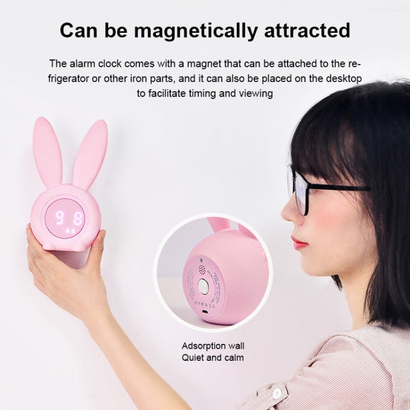 Cute Rabbit Silicone Induction Small Alarm Clock(Pink)