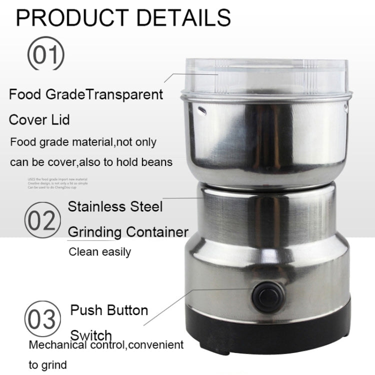 Multi-functional Coffee Grinder Stainless Electric Bean Grinder Herbal Medicine Grinding Machine, US Plug