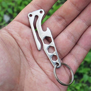 Multi-function Bottle Opener Keychain Outdoor Pocket Tool Pry Bar Hex Key Wrench